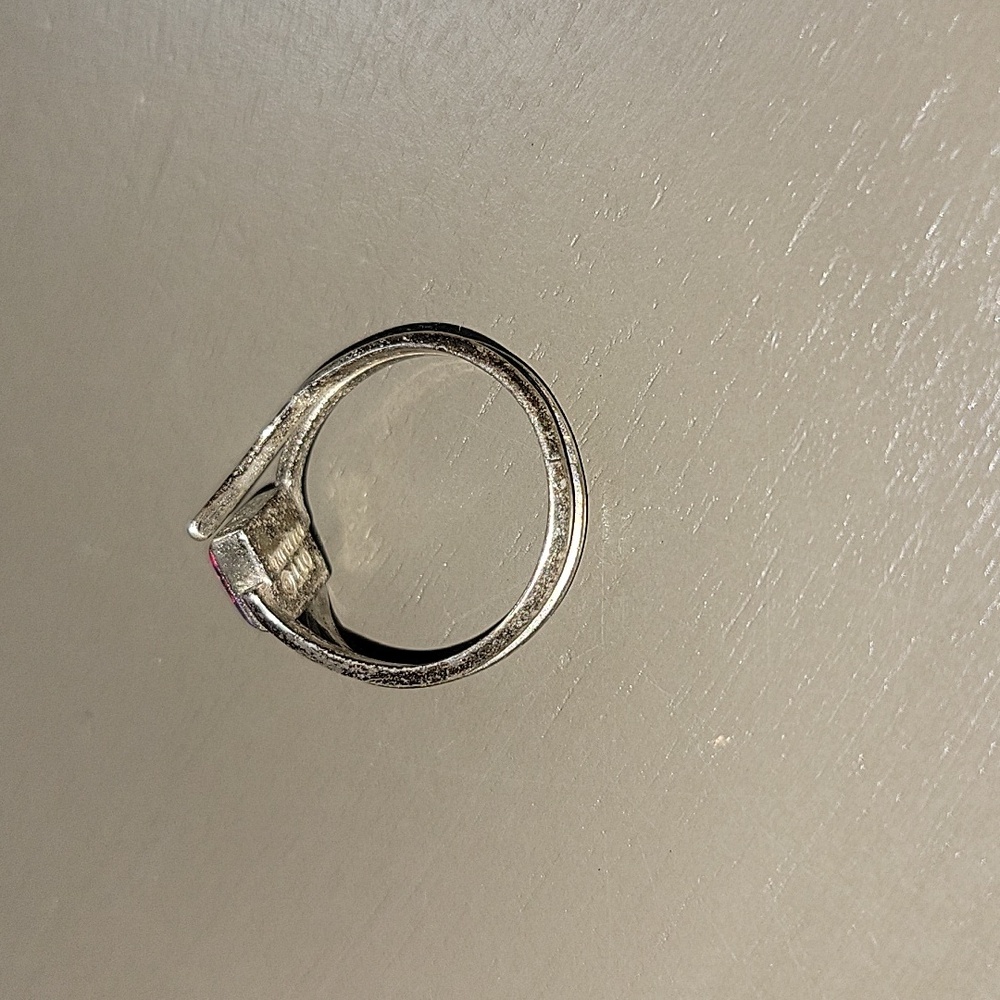 Ted Ott Sterling Silver & Red Pink Speckle Jewel Ring Mid Century Modern Vintage - Picture 15 of 17